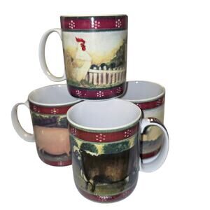 Block Country Farm by Gear Dinnerware Farm Animal Stoneware Coffee Mugs, Vintage